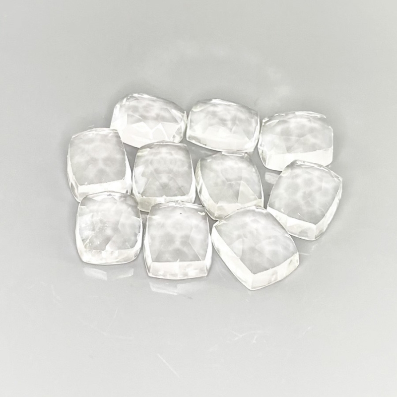 57.85 Cts. White Topaz 11x9mm Rose Cut Cushion Shape AAA Grade Cabochons Parcel - Total 10 Pcs.