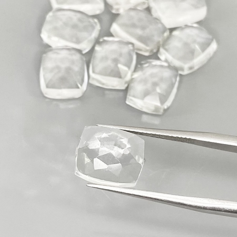 54 Cts. White Topaz 11x9mm Rose Cut Cushion Shape AAA Grade Cabochons Parcel - Total 10 Pcs.
