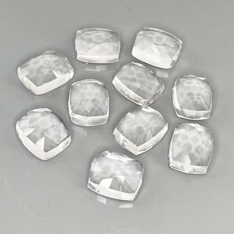 54 Cts. White Topaz 11x9mm Rose Cut Cushion Shape AAA Grade Cabochons Parcel - Total 10 Pcs.