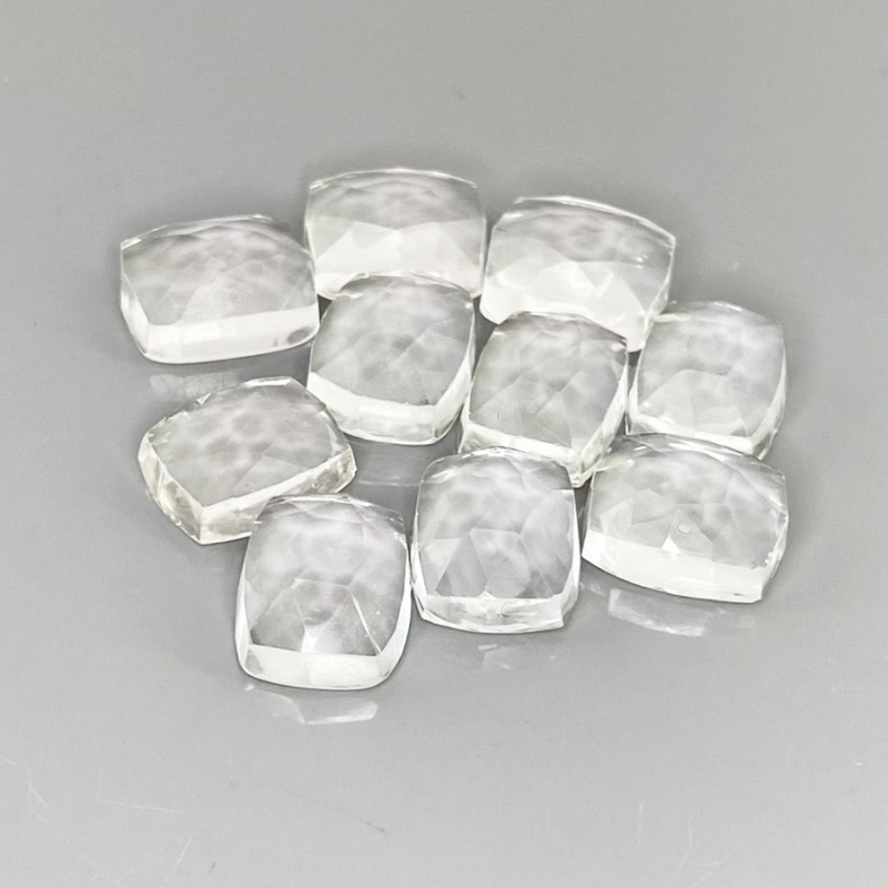 54 Cts. White Topaz 11x9mm Rose Cut Cushion Shape AAA Grade Cabochons Parcel - Total 10 Pcs.