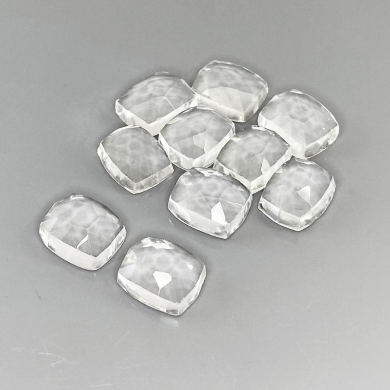 54 Cts. White Topaz 11x9mm Rose Cut Cushion Shape AAA Grade Cabochons Parcel - Total 10 Pcs.