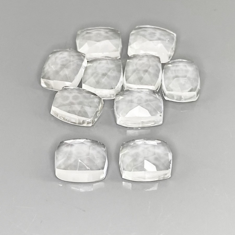 54 Cts. White Topaz 11x9mm Rose Cut Cushion Shape AAA Grade Cabochons Parcel - Total 10 Pcs.
