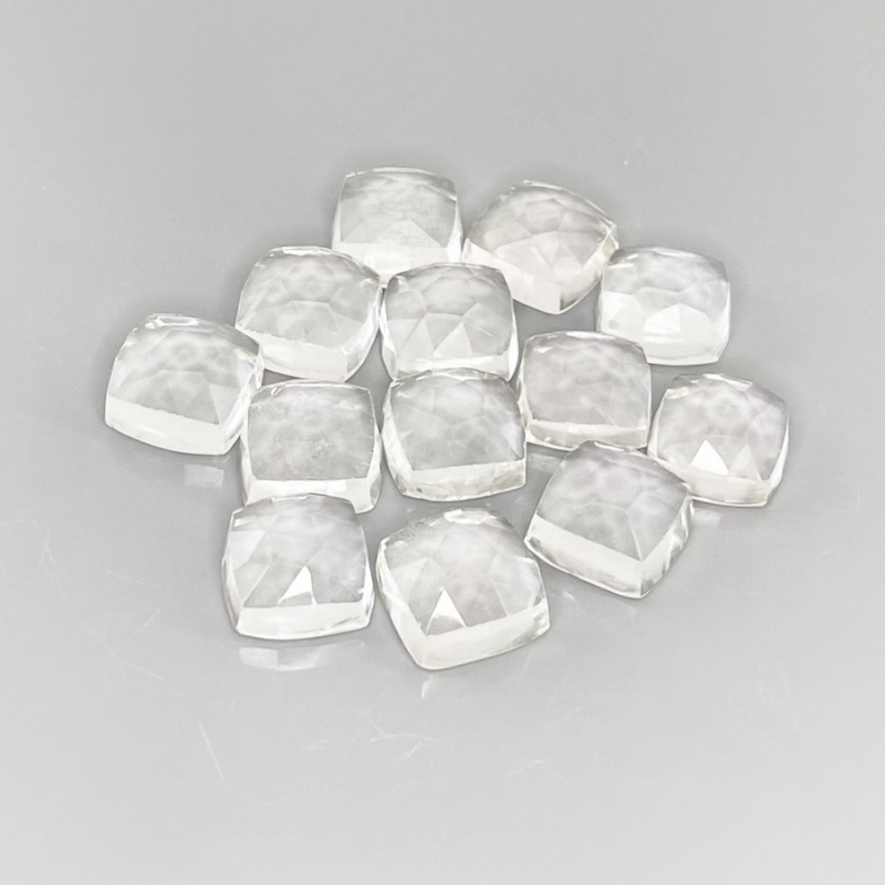 60.20 Cts. White Topaz 9mm Rose Cut Square Cushion Shape AAA Grade Cabochons Parcel - Total 13 Pcs.
