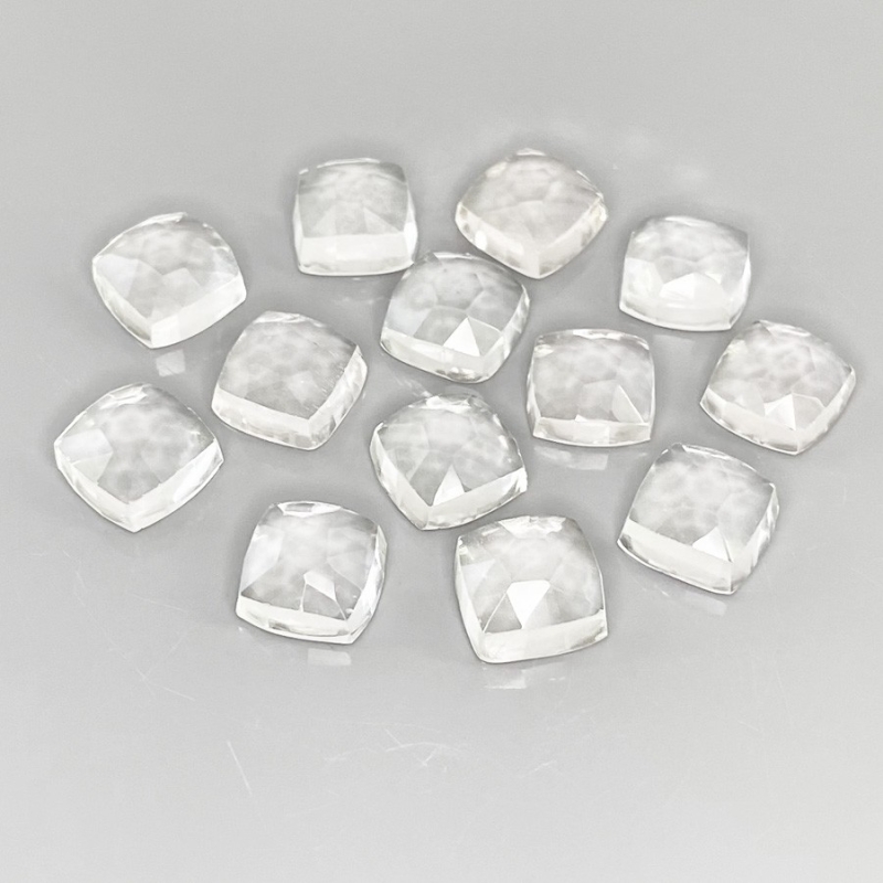 60.20 Cts. White Topaz 9mm Rose Cut Square Cushion Shape AAA Grade Cabochons Parcel - Total 13 Pcs.