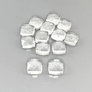60.20 Cts. White Topaz 9mm Rose Cut Square Cushion Shape AAA Grade Cabochons Parcel - Total 13 Pcs.