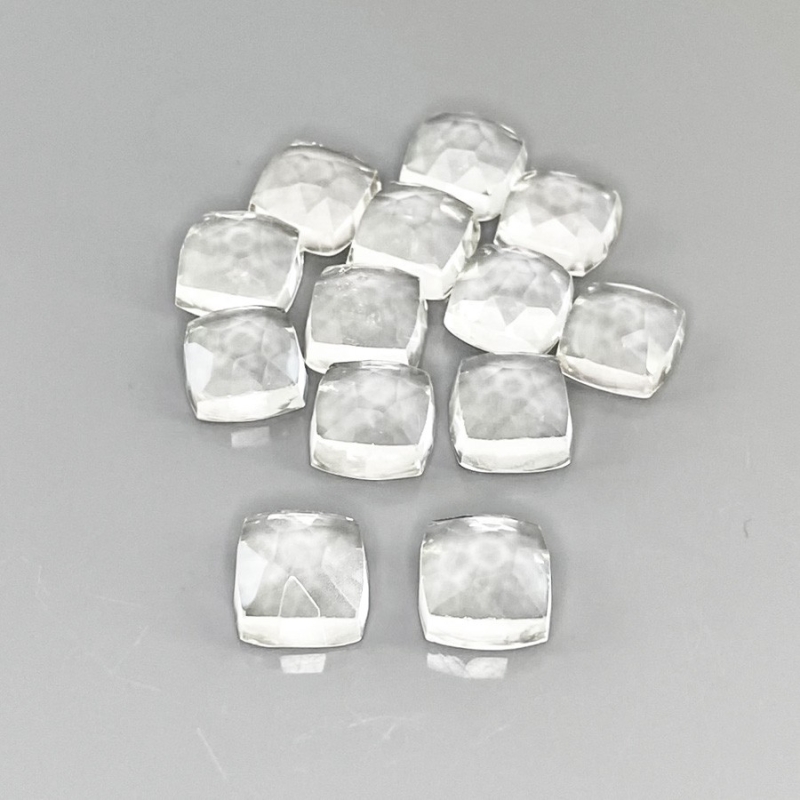60.20 Cts. White Topaz 9mm Rose Cut Square Cushion Shape AAA Grade Cabochons Parcel - Total 13 Pcs.