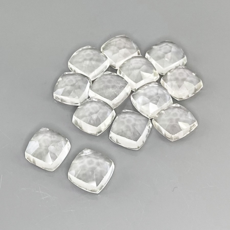 60.20 Cts. White Topaz 9mm Rose Cut Square Cushion Shape AAA Grade Cabochons Parcel - Total 13 Pcs.