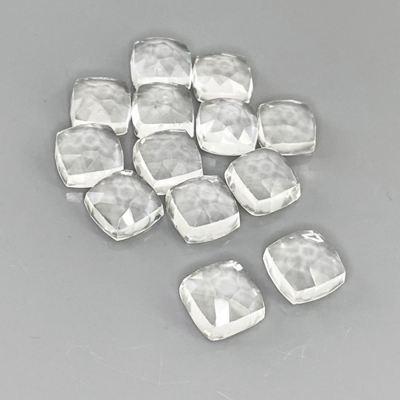 60.20 Cts. White Topaz 9mm Rose Cut Square Cushion Shape AAA Grade Cabochons Parcel - Total 13 Pcs.