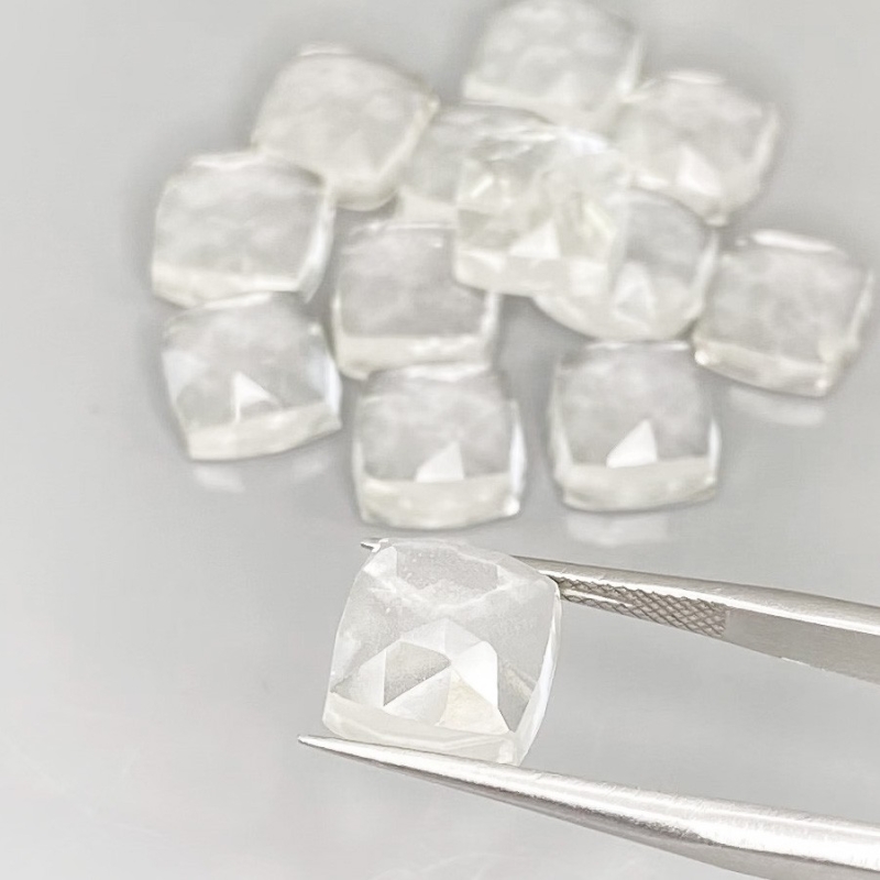 60.20 Cts. White Topaz 9mm Rose Cut Square Cushion Shape AAA Grade Cabochons Parcel - Total 13 Pcs.