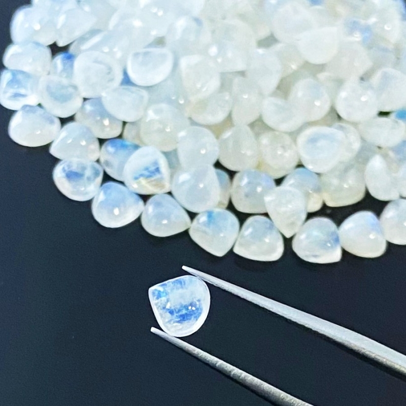 106 Carat Rainbow Moonstone 6mm Smooth Heart Shape A Grade Cabochons Parcel - Total 130 Pcs.