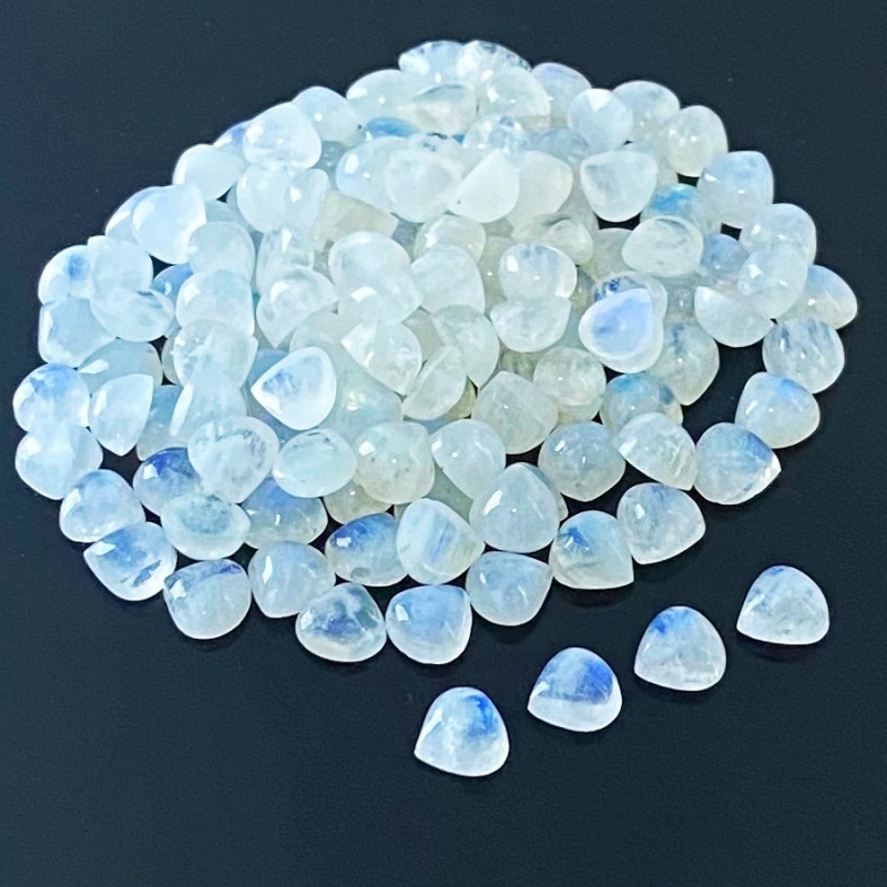 106 Carat Rainbow Moonstone 6mm Smooth Heart Shape A Grade Cabochons Parcel - Total 130 Pcs.