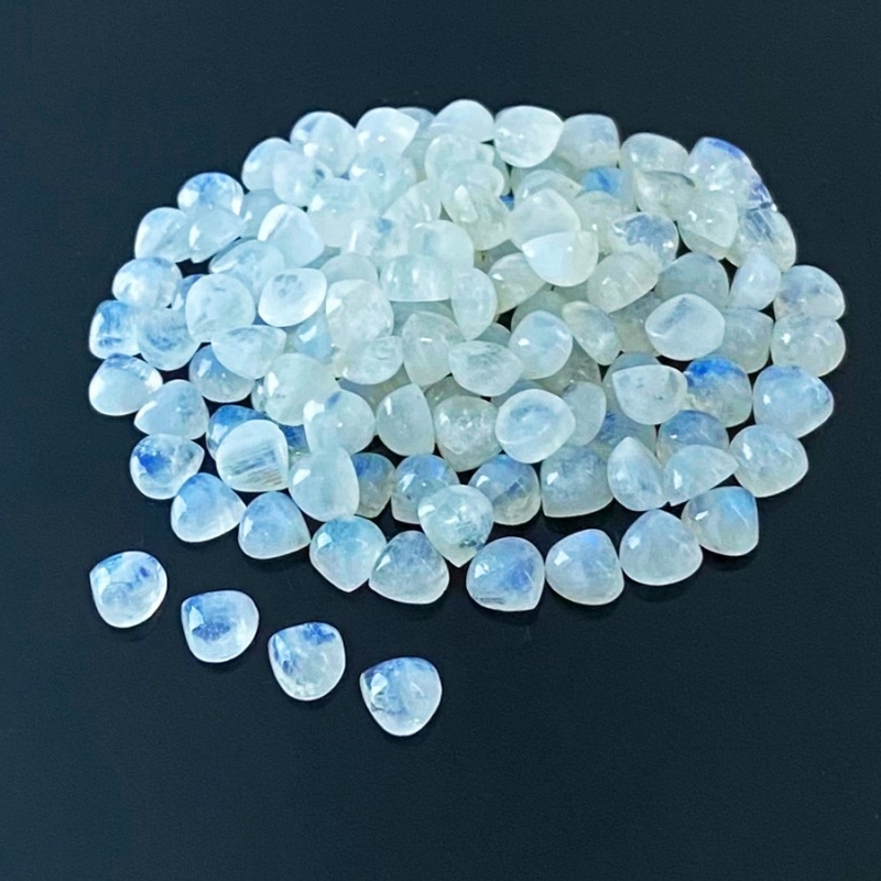 106 Carat Rainbow Moonstone 6mm Smooth Heart Shape A Grade Cabochons Parcel - Total 130 Pcs.