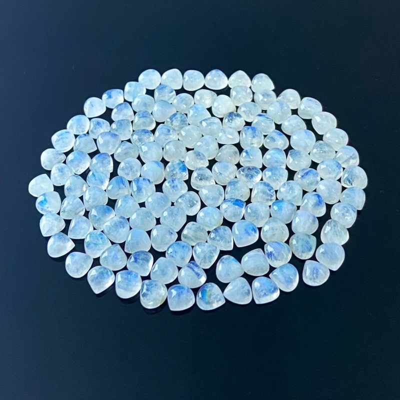 106 Carat Rainbow Moonstone 6mm Smooth Heart Shape A Grade Cabochons Parcel - Total 130 Pcs.
