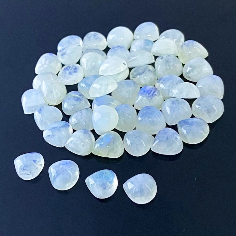 120.55 Carat Rainbow Moonstone 9mm Smooth Heart Shape A Grade Cabochons Parcel - Total 49 Pcs.