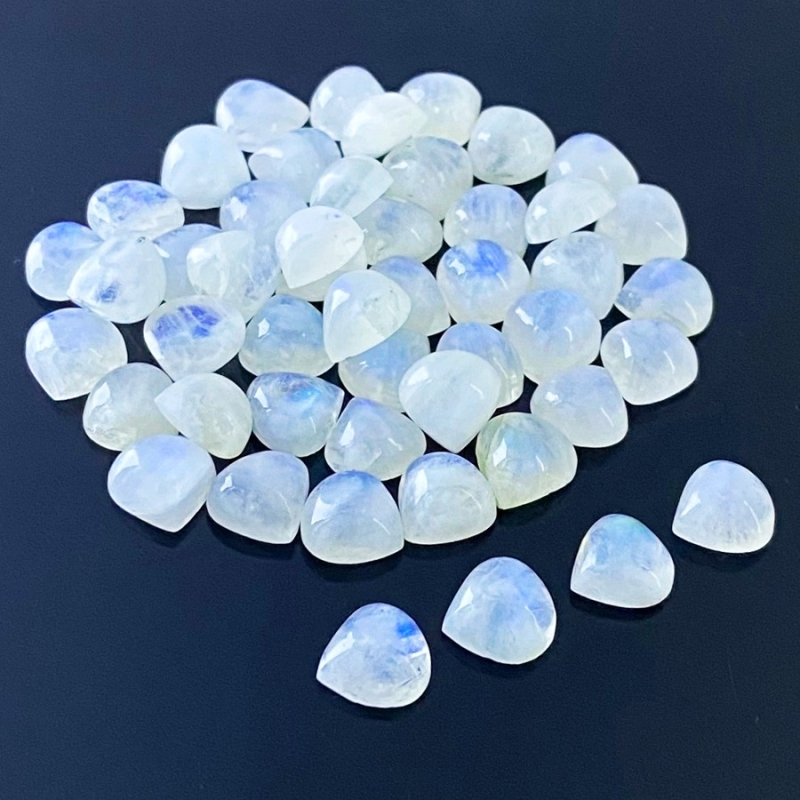 120.55 Carat Rainbow Moonstone 9mm Smooth Heart Shape A Grade Cabochons Parcel - Total 49 Pcs.