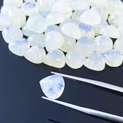 120.55 Carat Rainbow Moonstone 9mm Smooth Heart Shape A Grade Cabochons Parcel - Total 49 Pcs.