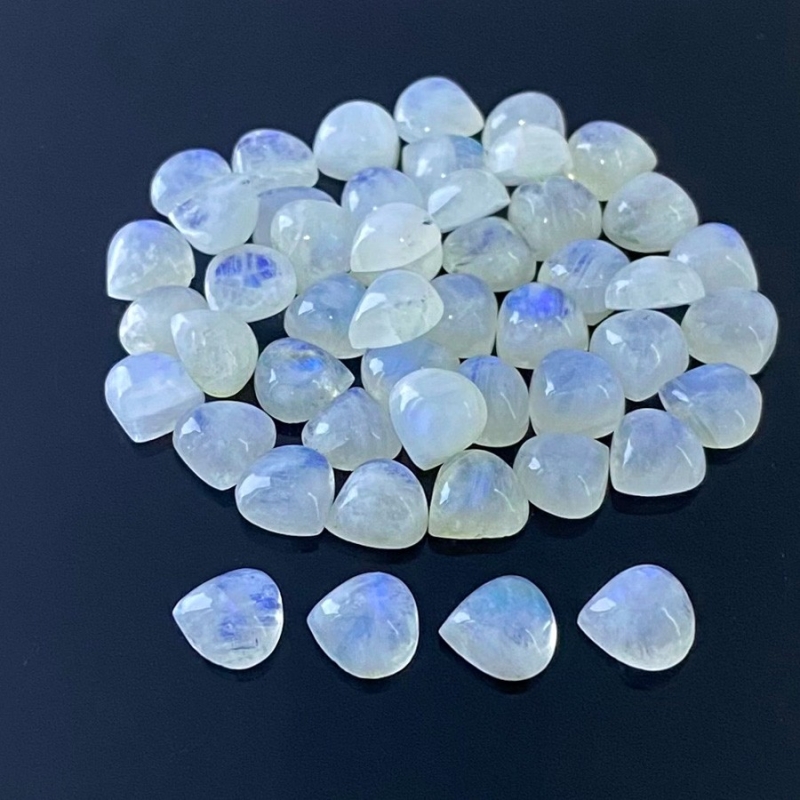 120.55 Carat Rainbow Moonstone 9mm Smooth Heart Shape A Grade Cabochons Parcel - Total 49 Pcs.