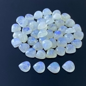 120.55 Carat Rainbow Moonstone 9mm Smooth Heart Shape A Grade Cabochons Parcel - Total 49 Pcs.