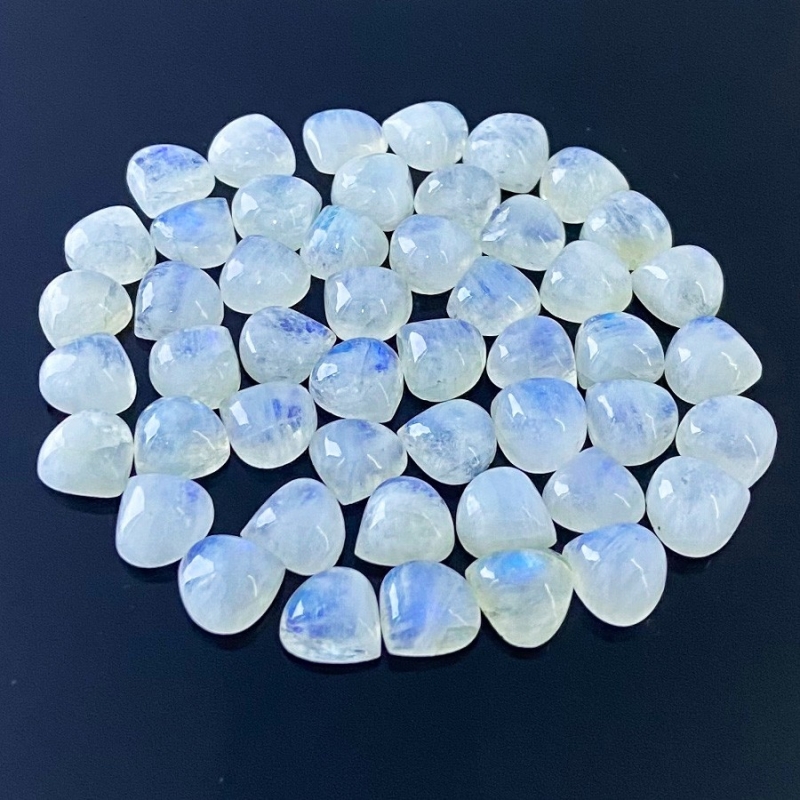 120.55 Carat Rainbow Moonstone 9mm Smooth Heart Shape A Grade Cabochons Parcel - Total 49 Pcs.
