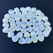 120.55 Carat Rainbow Moonstone 9mm Smooth Heart Shape A Grade Cabochons Parcel - Total 49 Pcs.