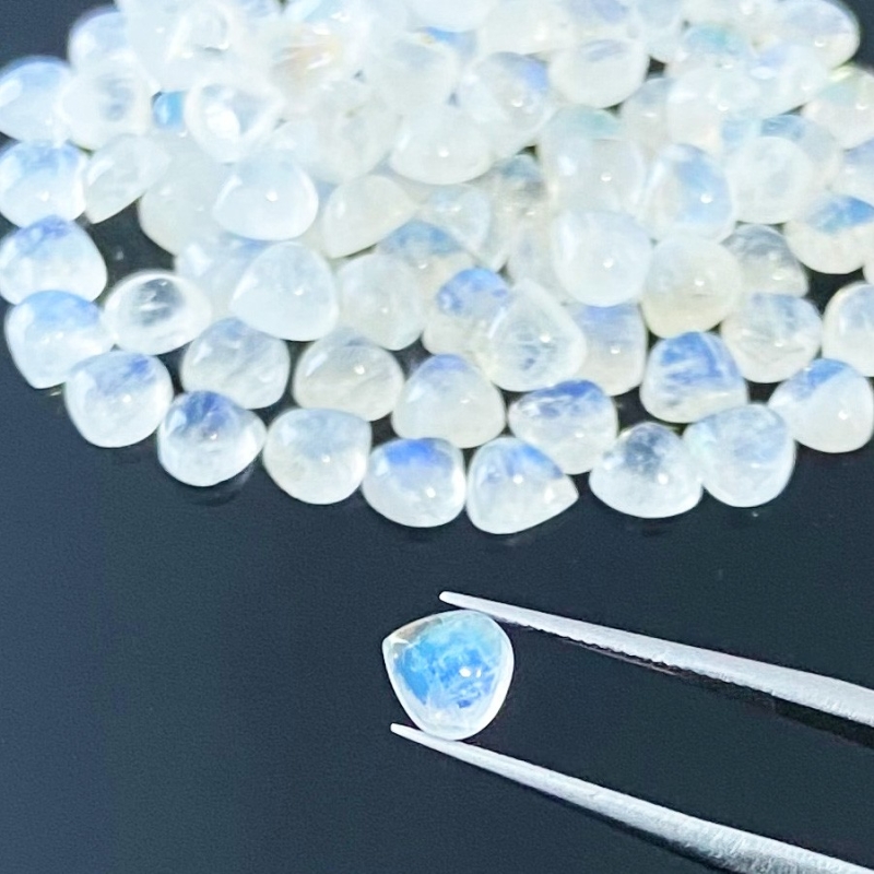 74.45 Carat Rainbow Moonstone 6mm Smooth Heart Shape A+ Grade Cabochons Parcel - Total 95 Pcs.