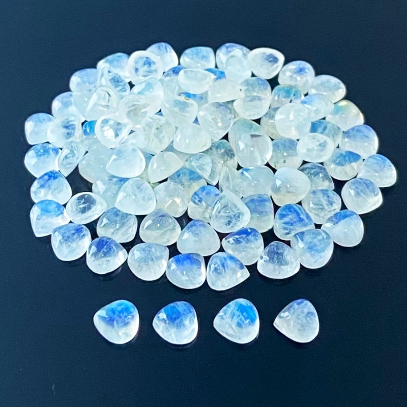 74.45 Carat Rainbow Moonstone 6mm Smooth Heart Shape A+ Grade Cabochons Parcel - Total 95 Pcs.