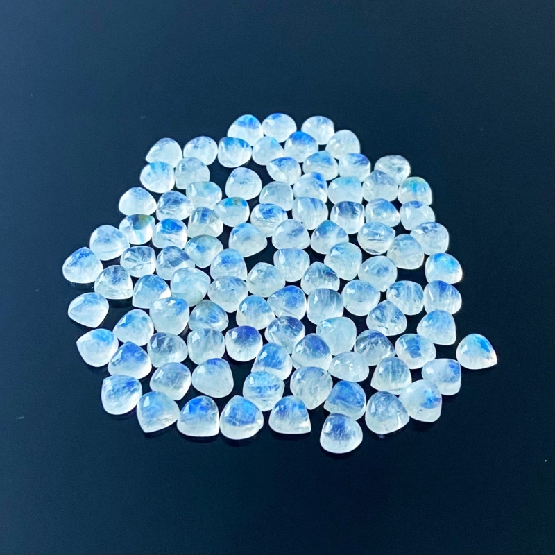 74.45 Carat Rainbow Moonstone 6mm Smooth Heart Shape A+ Grade Cabochons Parcel - Total 95 Pcs.