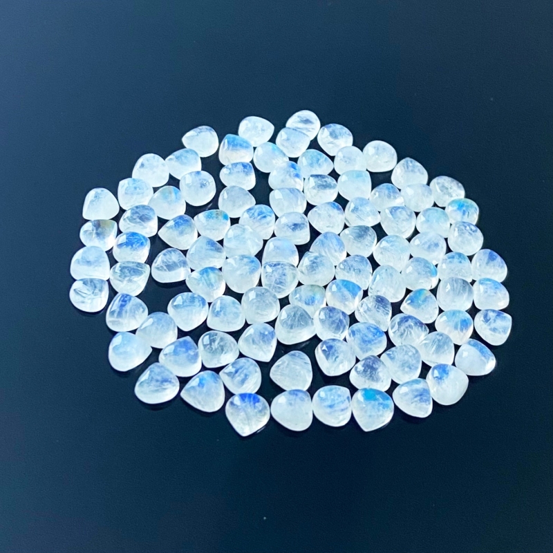 74.45 Carat Rainbow Moonstone 6mm Smooth Heart Shape A+ Grade Cabochons Parcel - Total 95 Pcs.