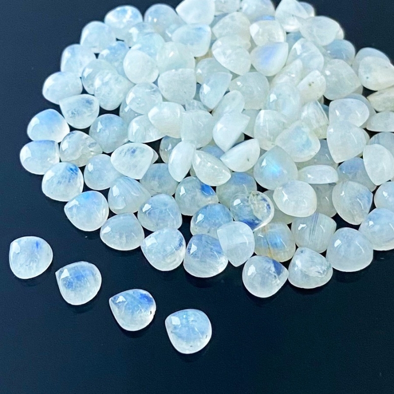 162.20 Carat Rainbow Moonstone 7mm Smooth Heart Shape A Grade Cabochons Parcel - Total 132 Pcs.