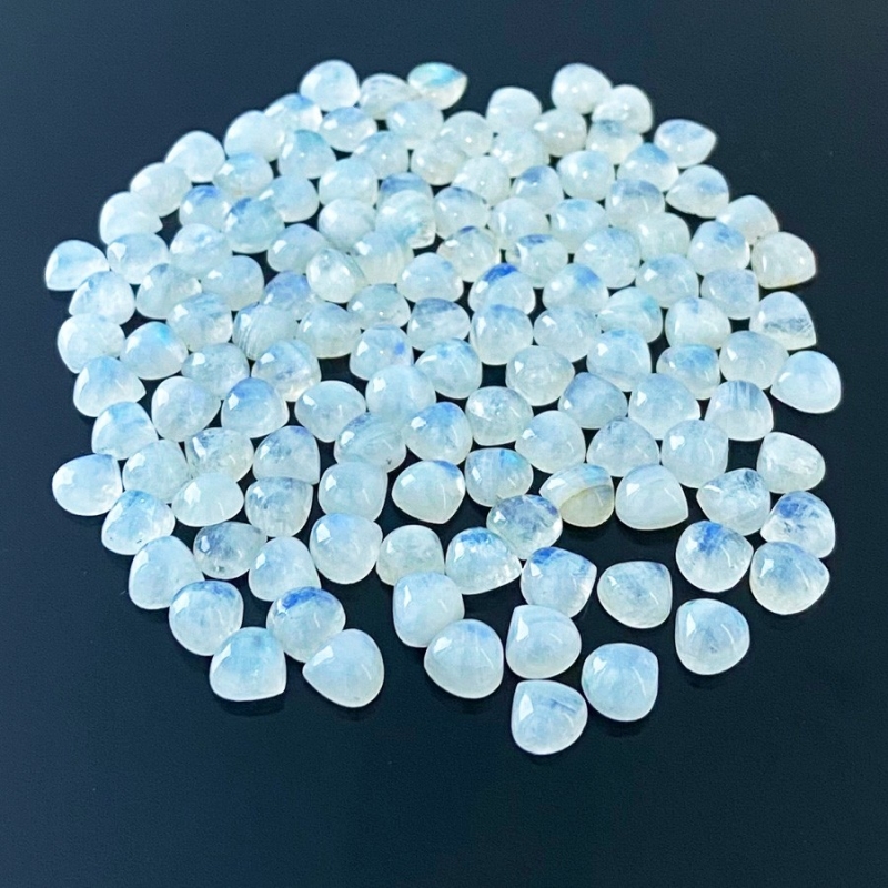 162.20 Carat Rainbow Moonstone 7mm Smooth Heart Shape A Grade Cabochons Parcel - Total 132 Pcs.