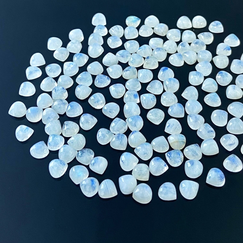 162.20 Carat Rainbow Moonstone 7mm Smooth Heart Shape A Grade Cabochons Parcel - Total 132 Pcs.