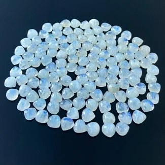 162.20 Carat Rainbow Moonstone 7mm Smooth Heart Shape A Grade Cabochons Parcel - Total 132 Pcs.