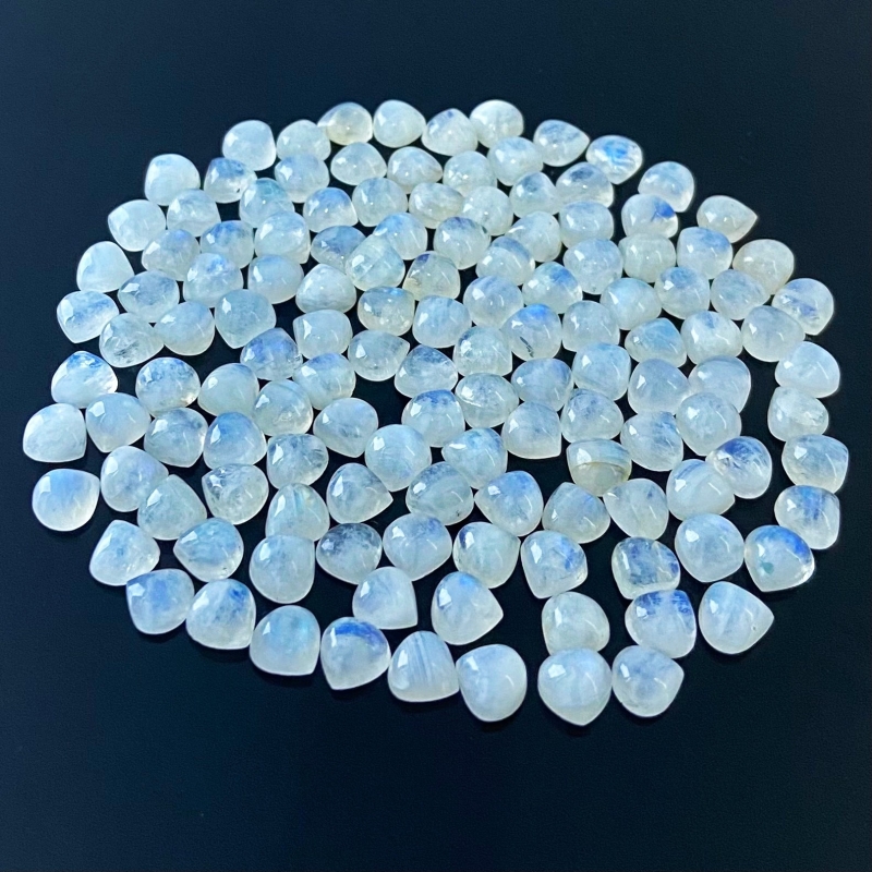 162.20 Carat Rainbow Moonstone 7mm Smooth Heart Shape A Grade Cabochons Parcel - Total 132 Pcs.