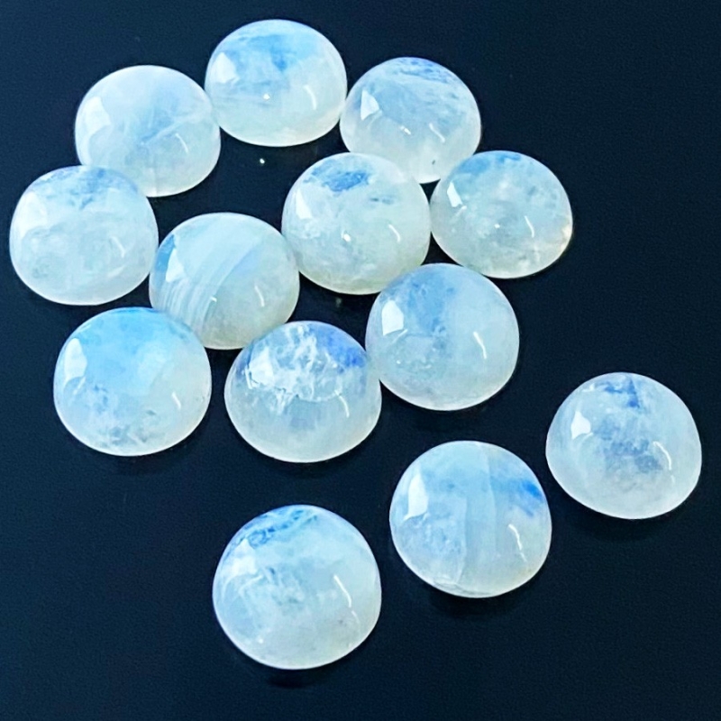 113.30 Carat Rainbow Moonstone 13mm Smooth Round Shape A Grade Cabochons Parcel - Total 13 Pcs.