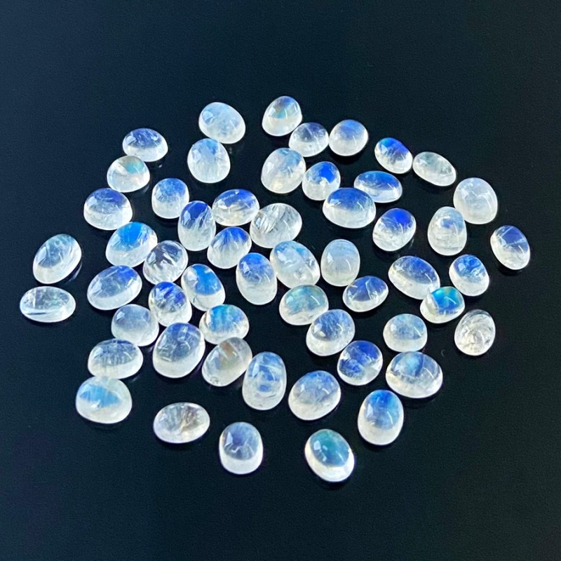 Rainbow Moonstone Smooth Oval Shape AA+ Grade Cabochon Parcel - 6X4-8X6mm - 55 Pc. - 57.70 Cts.