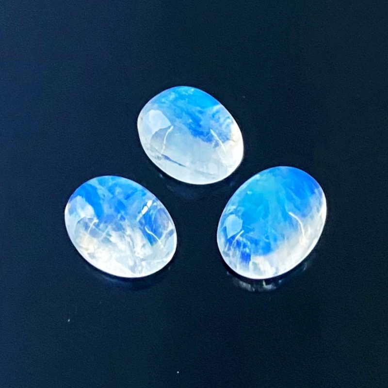 29.45 Cts. Rainbow Moonstone 16x12-15.5x11.5mm Smooth Oval Shape AA+ Grade Cabochons Parcel - Total 3 Pcs.