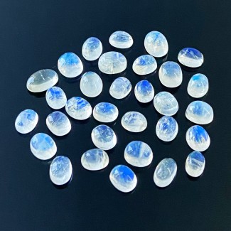 56 Cts. Rainbow Moonstone 7x5-10x7mm Smooth Oval Shape AA+ Grade Cabochons Parcel - Total 31 Pcs.