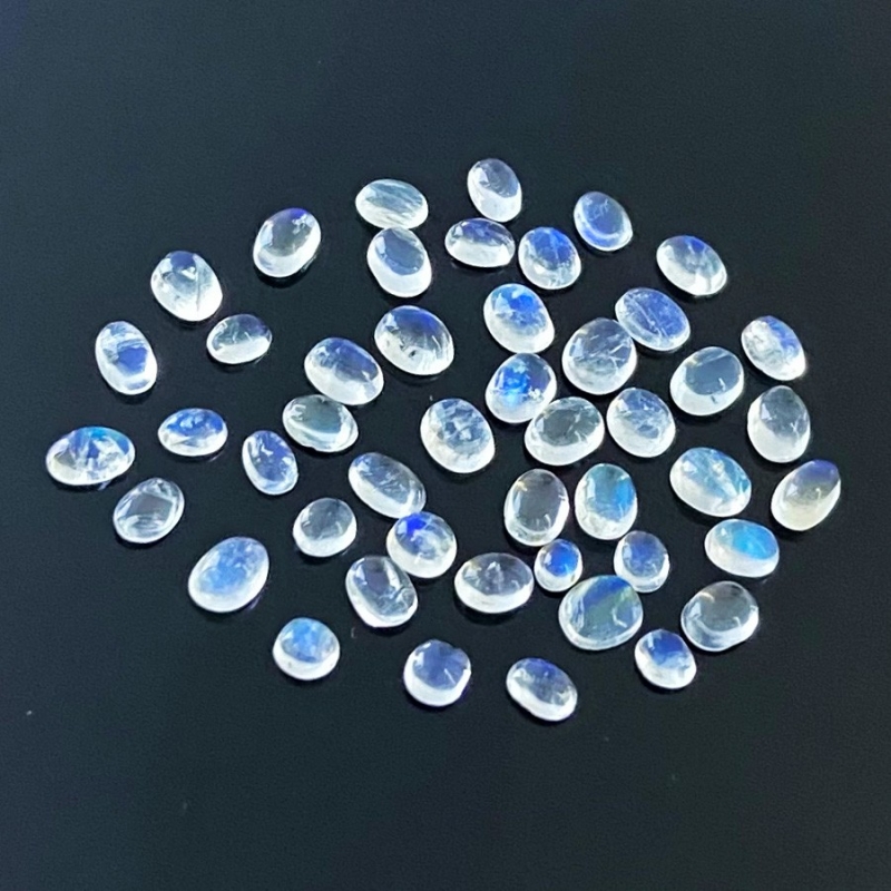 10.30 Cts. Rainbow Moonstone 5x3.5-3.5x2.5mm Smooth Oval Shape AA+ Grade Cabochons Parcel - Total 47 Pcs.