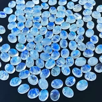 286.70 Cts. Rainbow Moonstone 9x7mm Smooth Oval Shape AA Grade Cabochons Parcel - Total 139 Pcs.