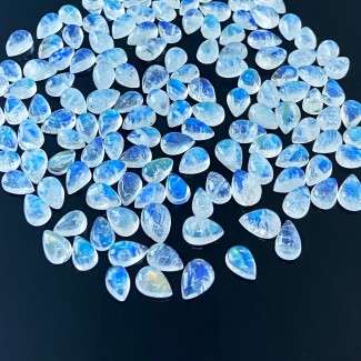 Rainbow Moonstone Smooth Pear Shape AA Grade Cabochon Parcel - 8x5-10x7mm - 139 Pc. - 214.55 Cts.