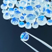 103.40 Cts. Rainbow Moonstone 3.5-11mm Smooth Round Shape AAA Grade Cabochons Parcel - Total 63 Pcs.