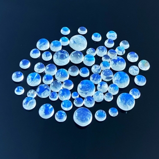 103.40 Cts. Rainbow Moonstone 3.5-11mm Smooth Round Shape AAA Grade Cabochons Parcel - Total 63 Pcs.