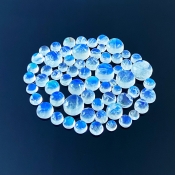 103.40 Cts. Rainbow Moonstone 3.5-11mm Smooth Round Shape AAA Grade Cabochons Parcel - Total 63 Pcs.