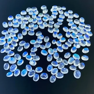 157.85 Cts. Rainbow Moonstone 5x4-8x6mm Smooth Oval Shape AAA Grade Cabochons Parcel - Total 158 Pcs.