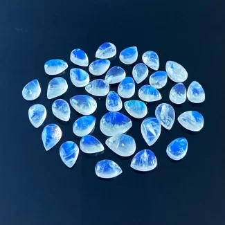Rainbow Moonstone Smooth Pear Shape AAA Grade Cabochon Parcel - 9.5x6-12.5x9mm - 35 Pc. - 91.15 Cts.