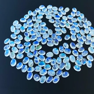 156.95 Cts. Rainbow Moonstone 7x5mm Smooth Oval Shape AA Grade Cabochons Parcel - Total 160 Pcs.