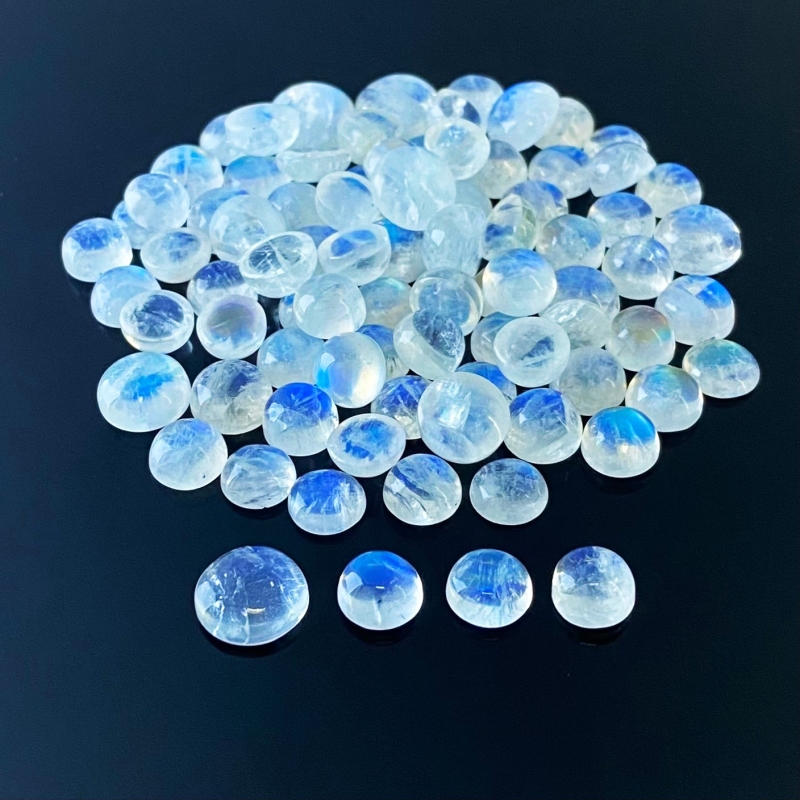 280 Cts. Rainbow Moonstone 8-12mm Smooth Round Shape AA Grade Cabochons Parcel - Total 109 Pcs.