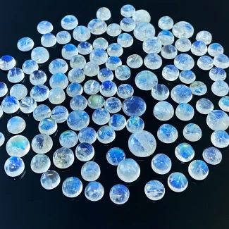 280 Cts. Rainbow Moonstone 8-12mm Smooth Round Shape AA Grade Cabochons Parcel - Total 109 Pcs.