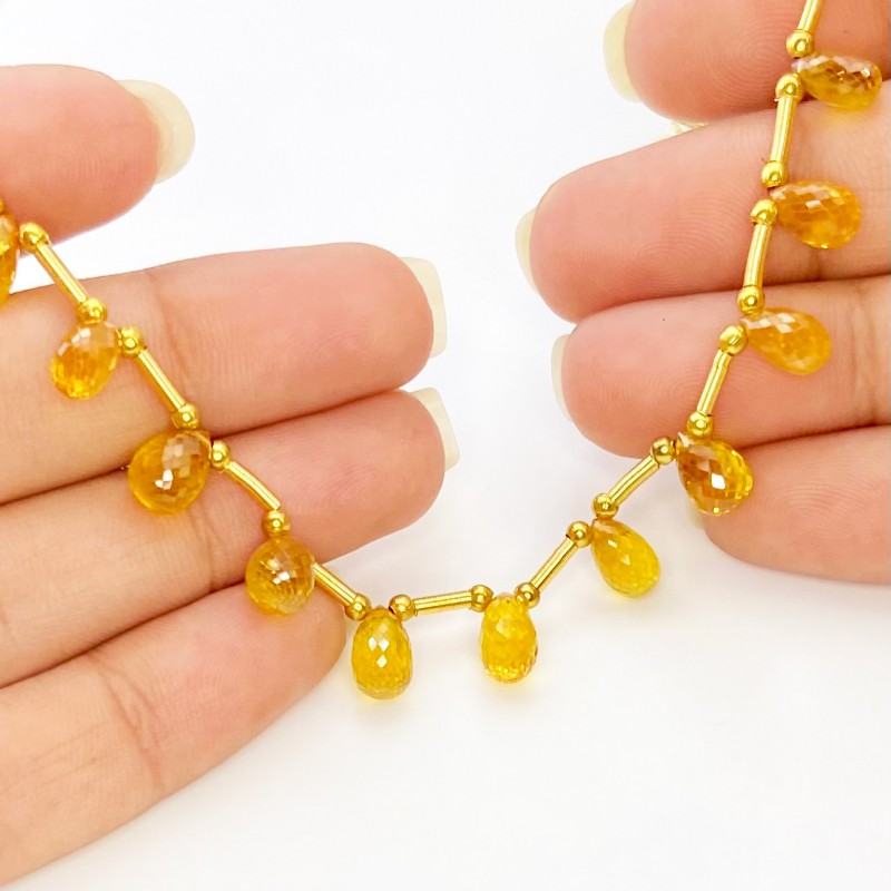 Yellow Sapphire Briolette Drop Shape AAA Grade Gemstone Beads Layout - 6.5-8.5mm - 9 Inch - 1 Strand