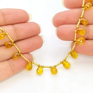 Yellow Sapphire 6-9mm Briolette Drop Shape AAA Grade 9 Inch Long Gemstone Beads Layout